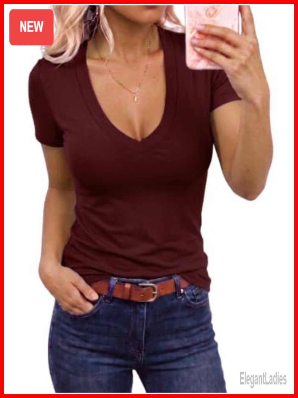 Womens V Neck Short Sleeve Slim Fit Casual T Shirt Summer Tee